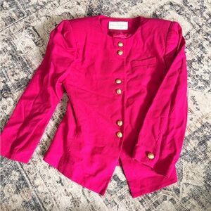 Vintage Michelle Stuart Hot Pink 100% Wool Blazer w/ Gold Crest Buttons - Size 6